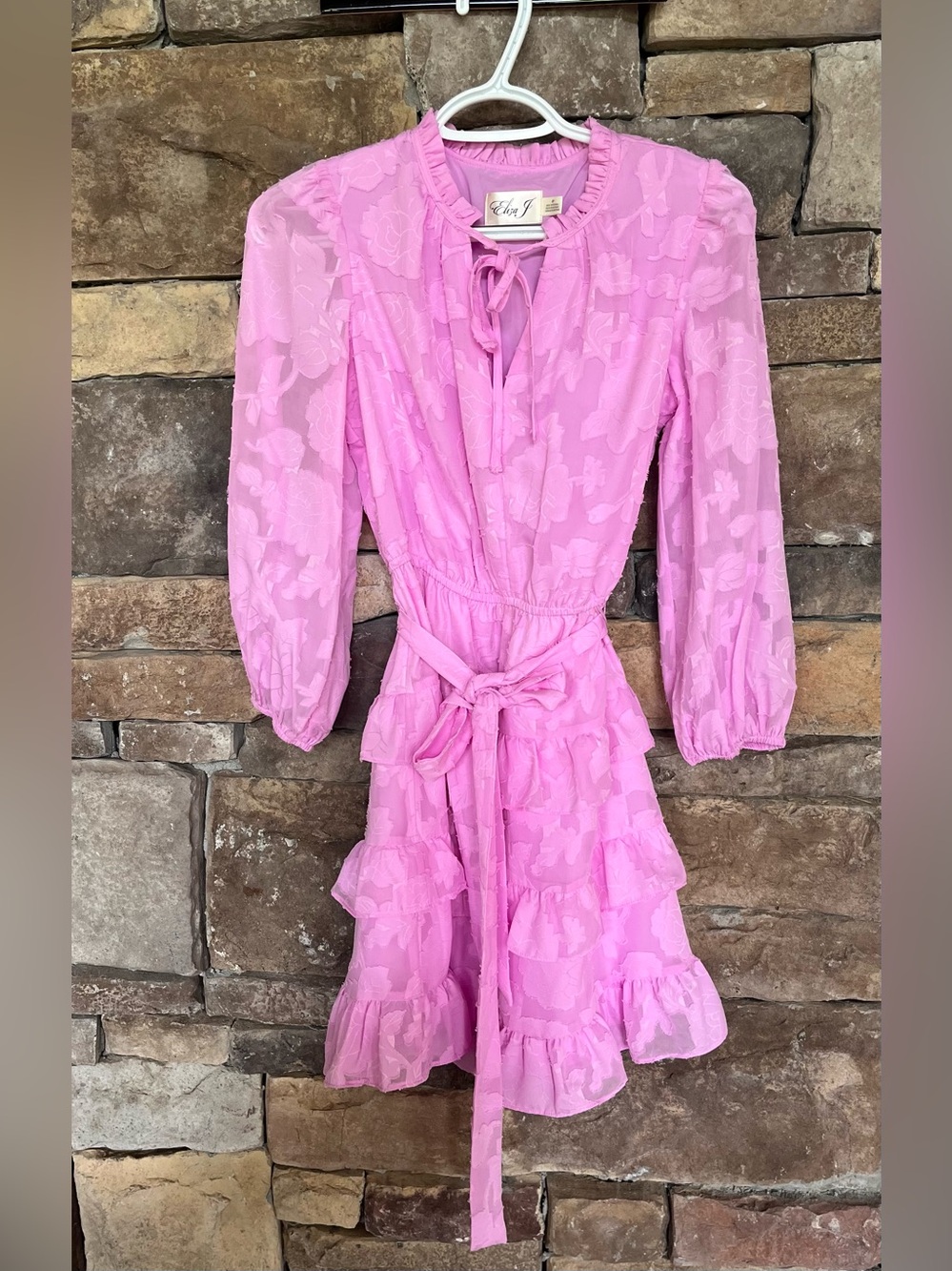 Eliza J Pink Floral Ruffle Tiered Long Sleeve Dress Size 4P Petite - Picture 2 of 11